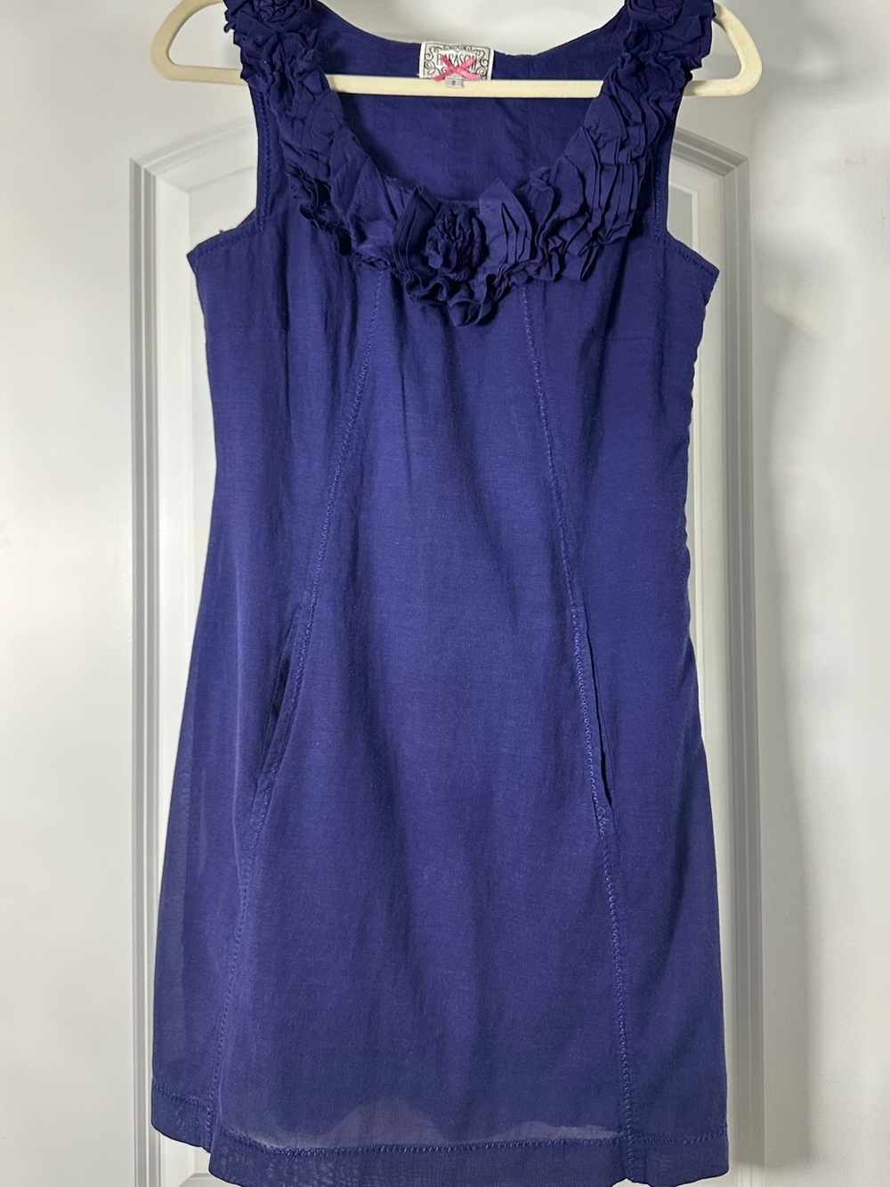 Sleeveless Barashi Ruffle-Trim Shift Dress - Deep Purple/Navy Blue